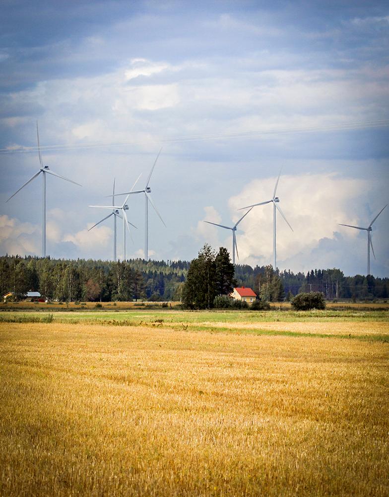 Tuulivoimamyllyjä maalaismaisemassa. Kuva: Markku Peltola / MTK:n kuvapankki